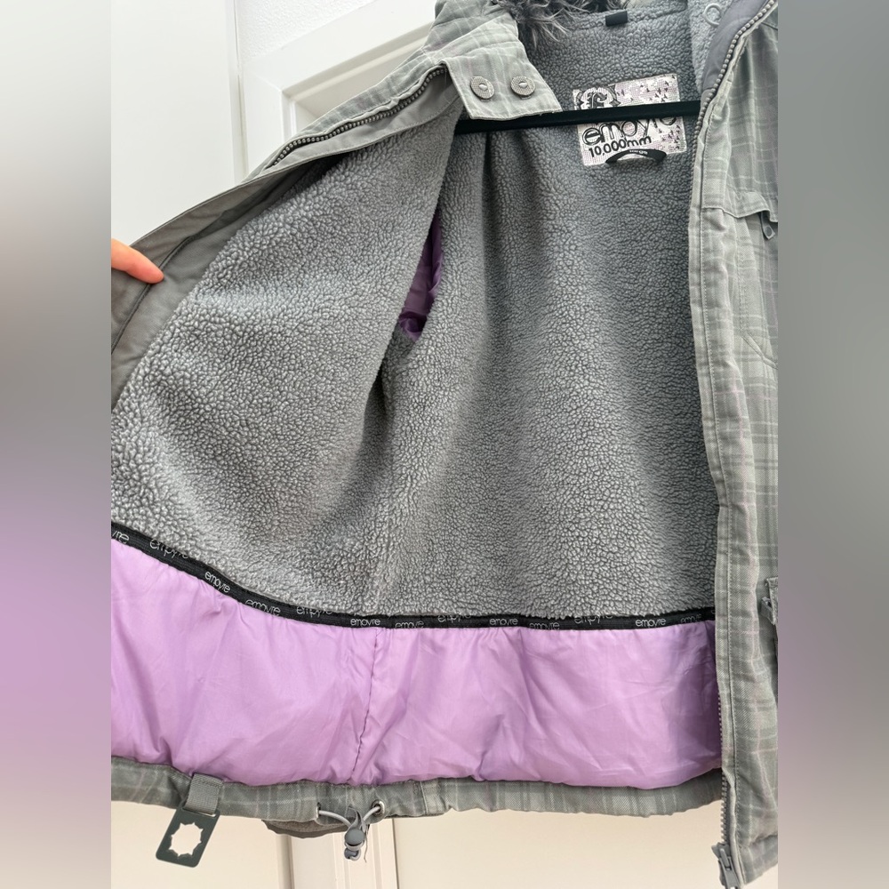 Empyre Gray Plaid Snowboard Ski Jacket Faux Fur Hood | Size L - Picture 11 of 13